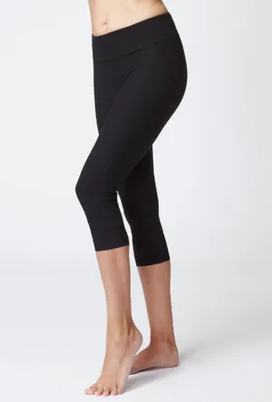 Extra Strong Compression Cropped Leggings with Figure Firming and Fold Down Waist Black