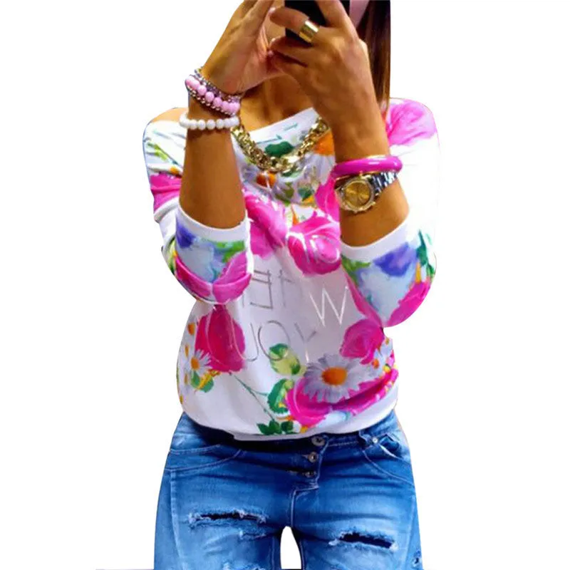 Fall Women Long Sleeve Printed Casual Hoodies Sweatshirt Girls Tops