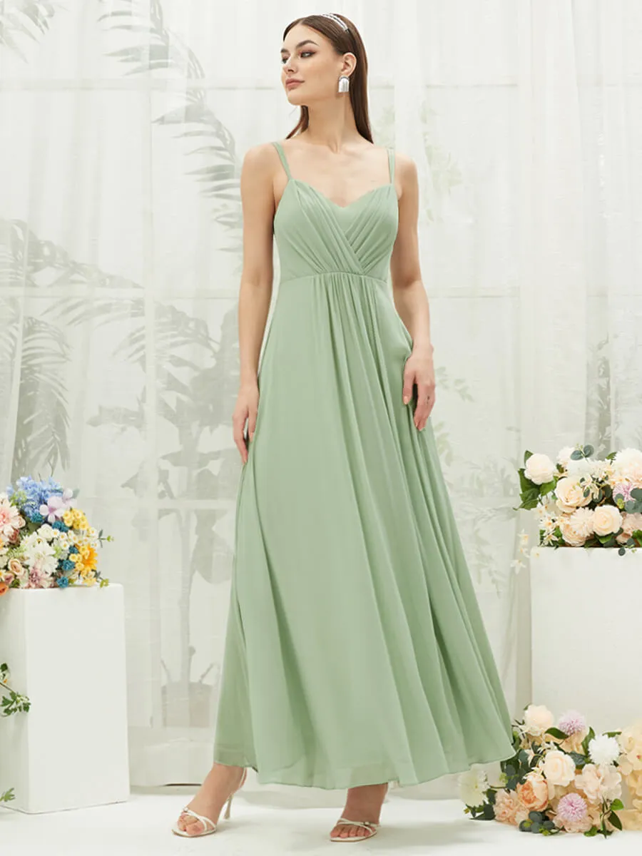 [Final Sale] Adjustable Straps Multi Way Open V Back Lace Applique Bridesmaid Dress