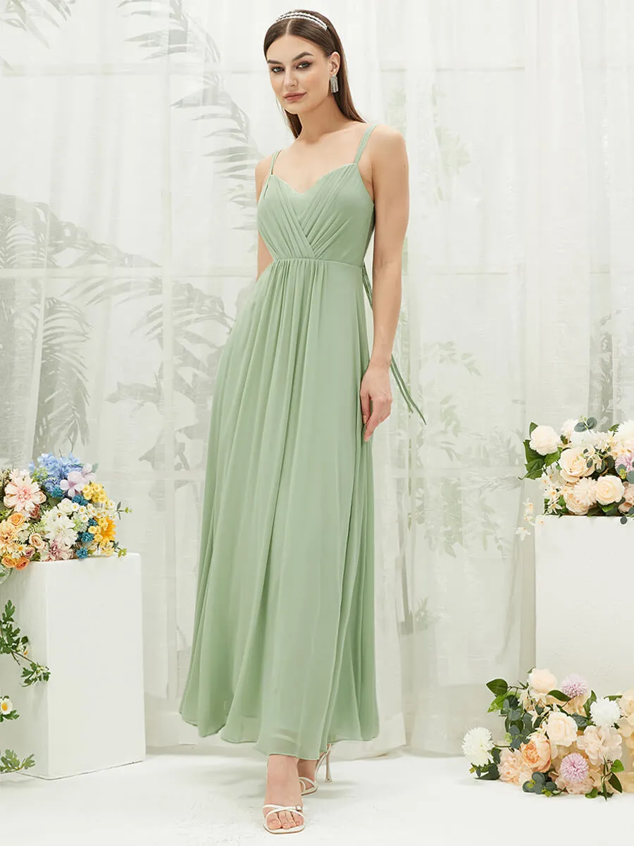 [Final Sale] Adjustable Straps Multi Way Open V Back Lace Applique Bridesmaid Dress