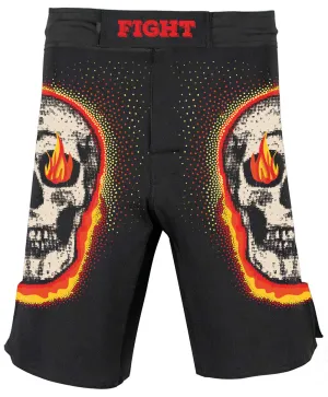 Fire Eyes Skull Mens Gym Workout BJJ Shorts
