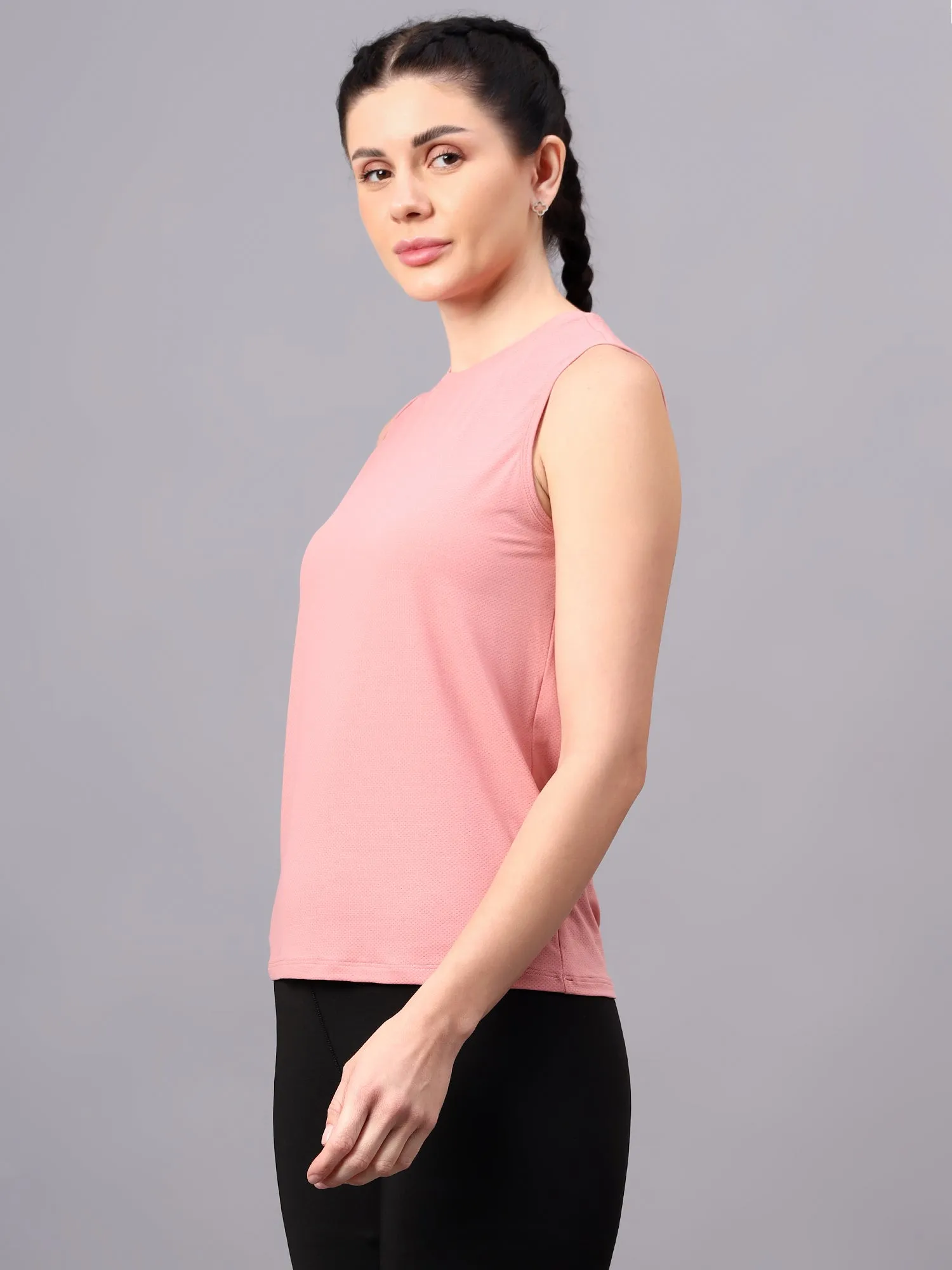 Fitkin women pink self design tank top