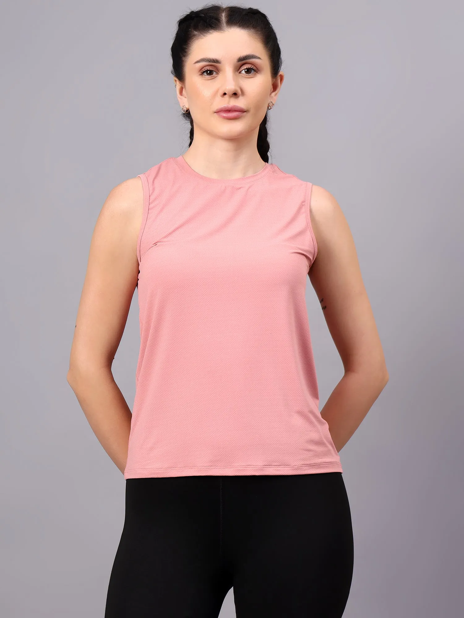 Fitkin women pink self design tank top