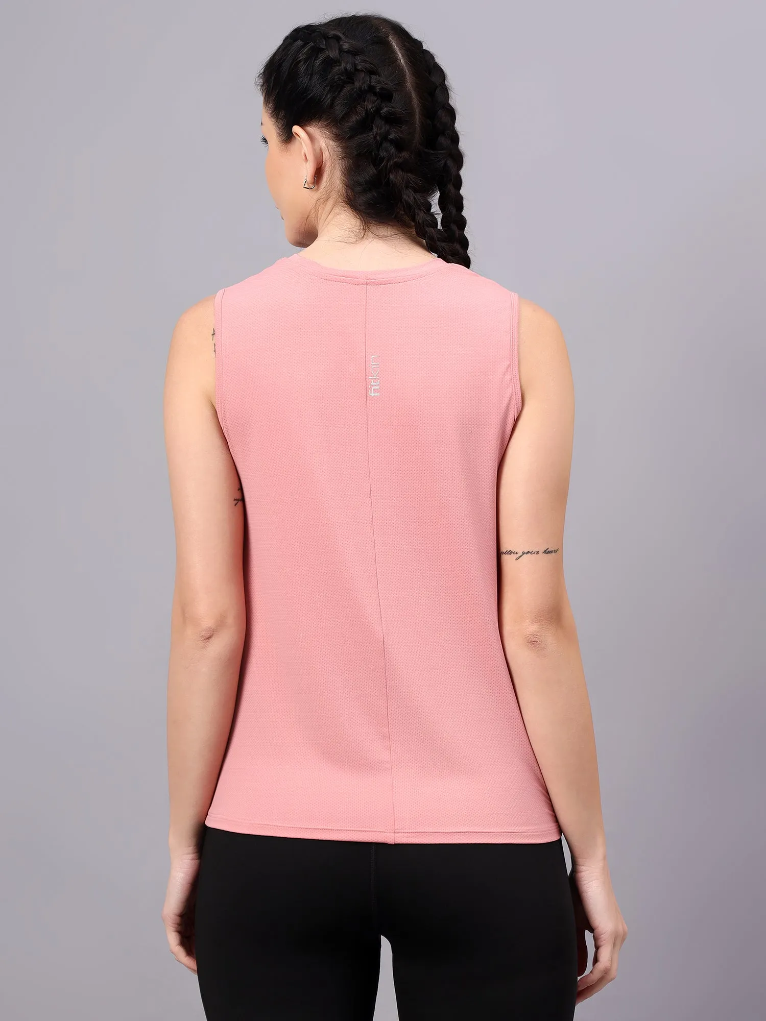 Fitkin women pink self design tank top