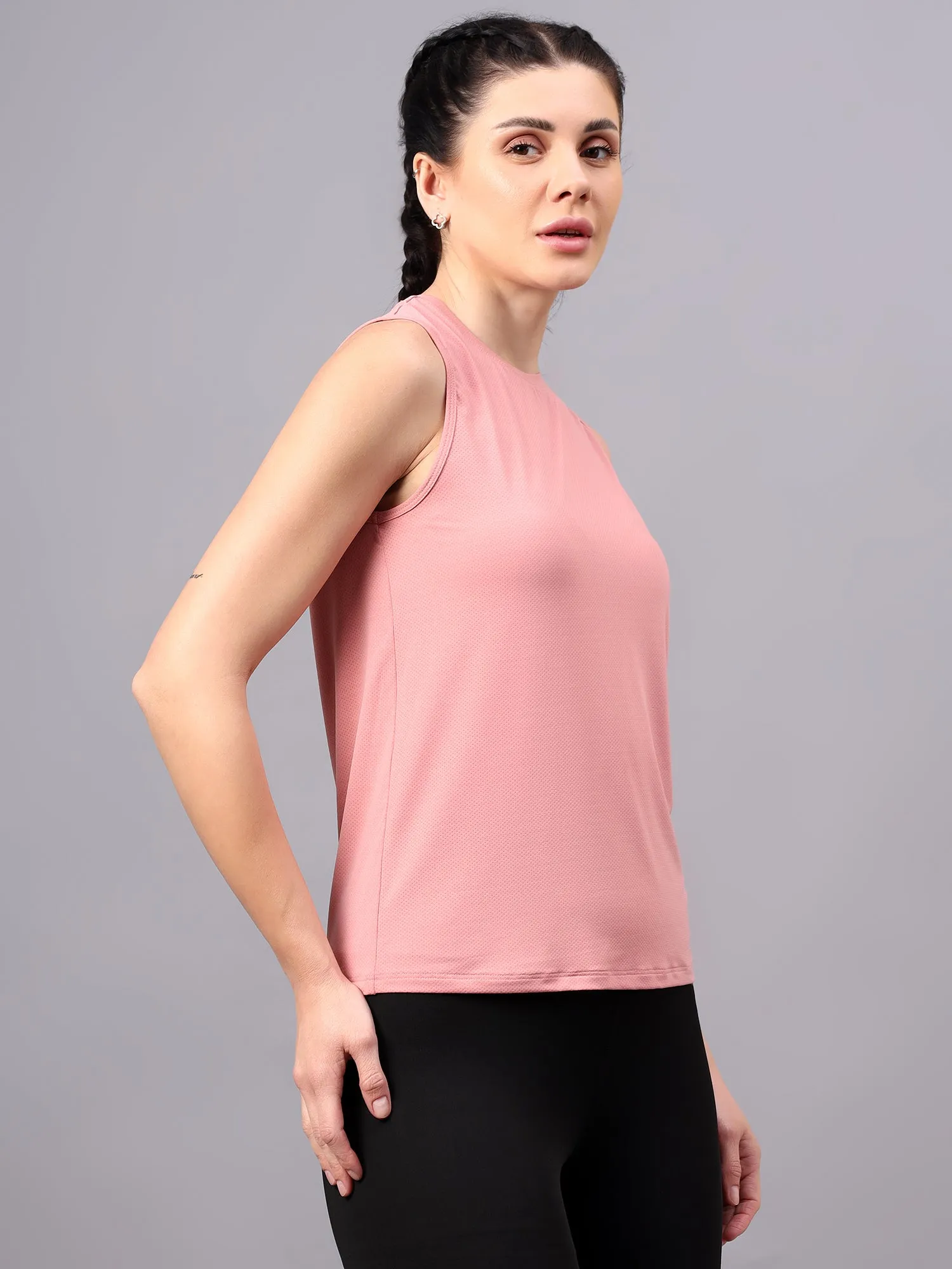 Fitkin women pink self design tank top
