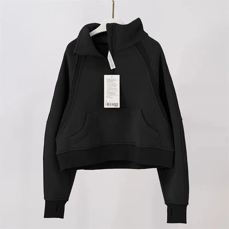 Fitness LuLu Running Street Scuba Women's Hoodies Half Zipper Thickened Thermal Insulation Outdoor Gym Sports Yoga Bodysuit