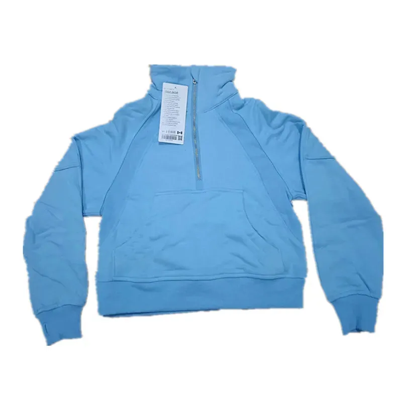 Fitness LuLu Running Street Scuba Women's Hoodies Half Zipper Thickened Thermal Insulation Outdoor Gym Sports Yoga Bodysuit