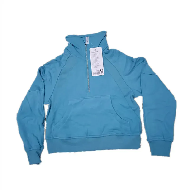 Fitness LuLu Running Street Scuba Women's Hoodies Half Zipper Thickened Thermal Insulation Outdoor Gym Sports Yoga Bodysuit