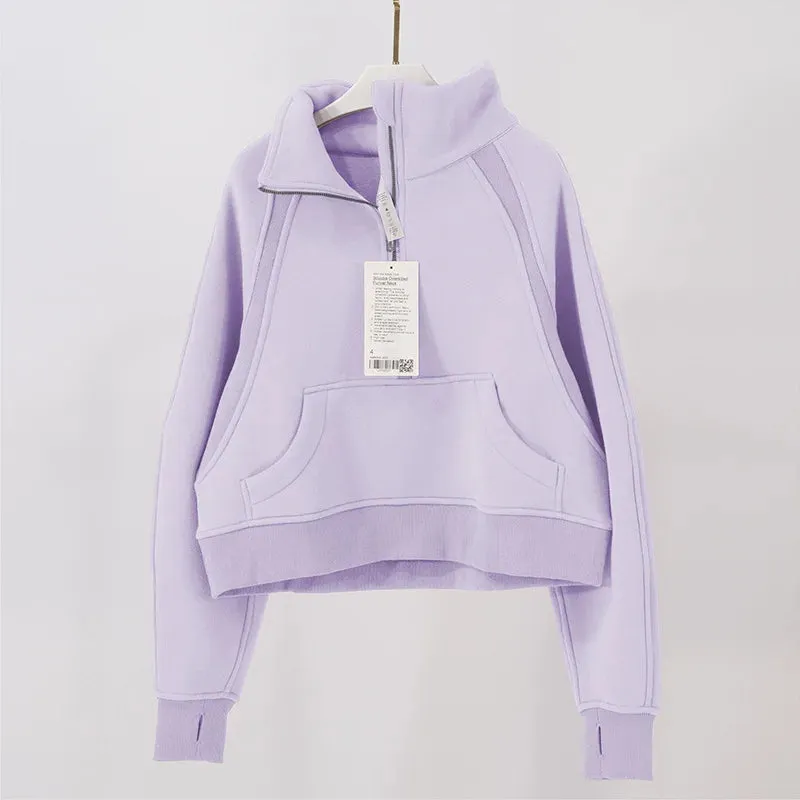 Fitness LuLu Running Street Scuba Women's Hoodies Half Zipper Thickened Thermal Insulation Outdoor Gym Sports Yoga Bodysuit