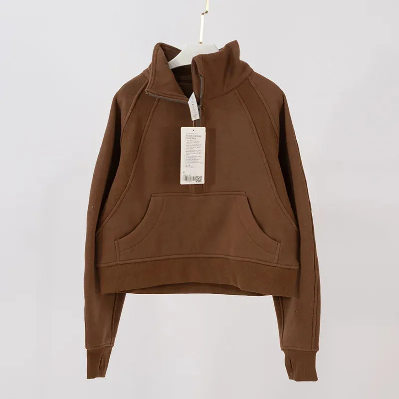 Fitness LuLu Running Street Scuba Women's Hoodies Half Zipper Thickened Thermal Insulation Outdoor Gym Sports Yoga Bodysuit
