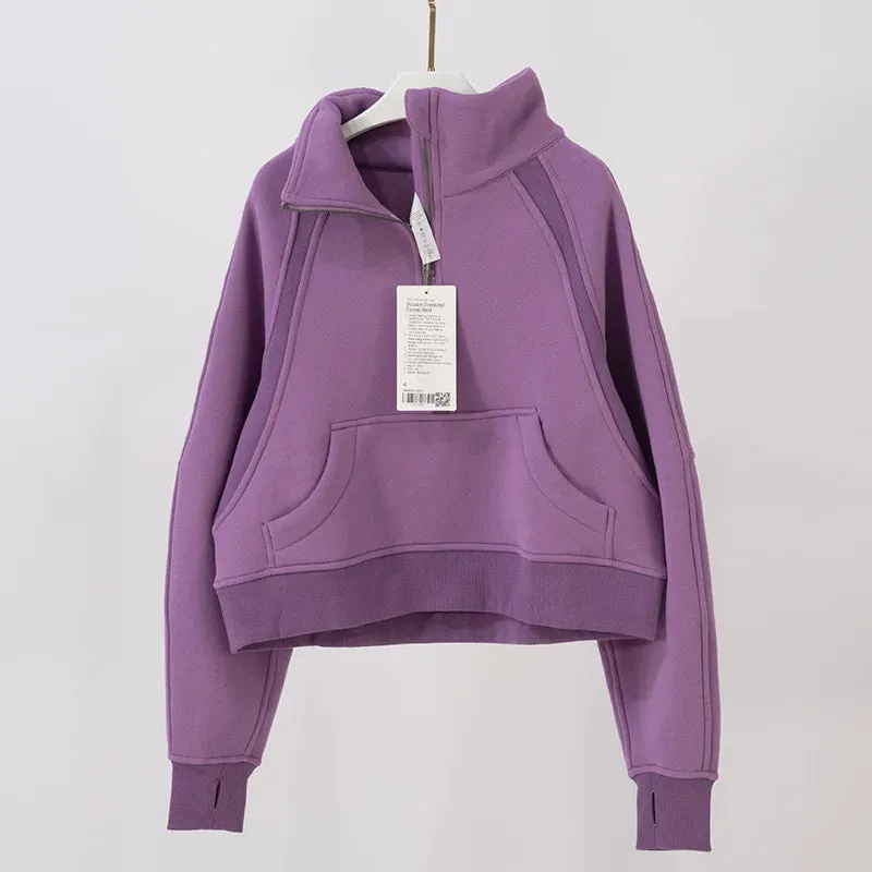 Fitness LuLu Running Street Scuba Women's Hoodies Half Zipper Thickened Thermal Insulation Outdoor Gym Sports Yoga Bodysuit