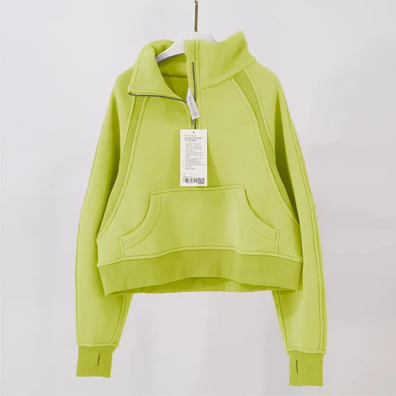 Fitness LuLu Running Street Scuba Women's Hoodies Half Zipper Thickened Thermal Insulation Outdoor Gym Sports Yoga Bodysuit