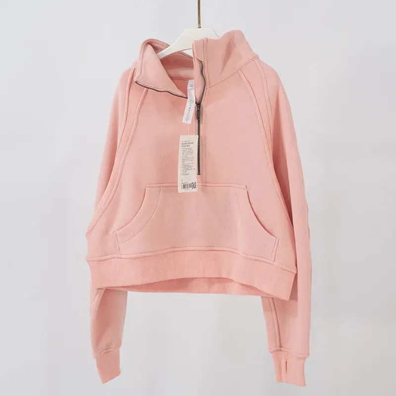 Fitness LuLu Running Street Scuba Women's Hoodies Half Zipper Thickened Thermal Insulation Outdoor Gym Sports Yoga Bodysuit