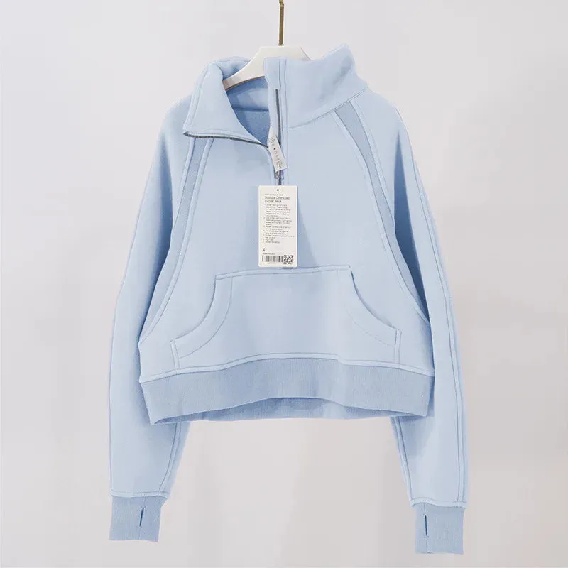 Fitness LuLu Running Street Scuba Women's Hoodies Half Zipper Thickened Thermal Insulation Outdoor Gym Sports Yoga Bodysuit