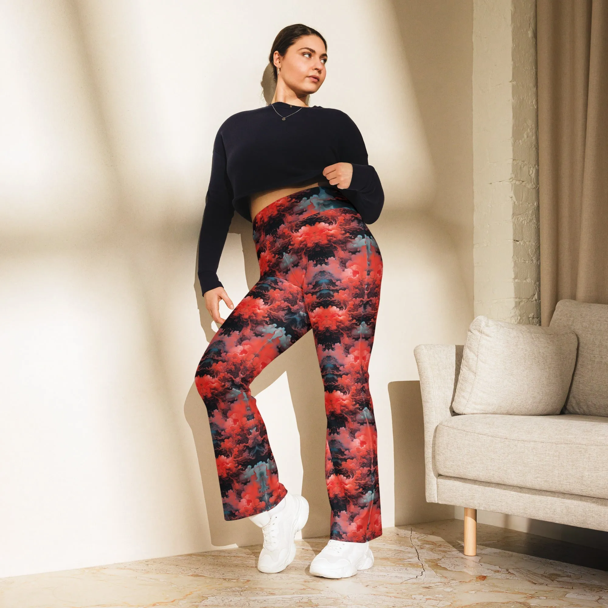 Flare Leggings Ethereal Crimson Flow - Dark
