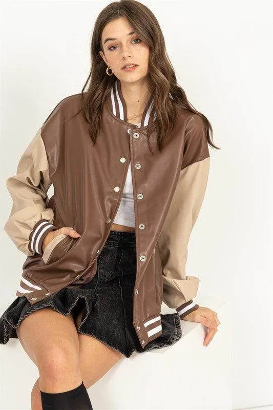 Game On Pu Colorblock Baseball Jacket