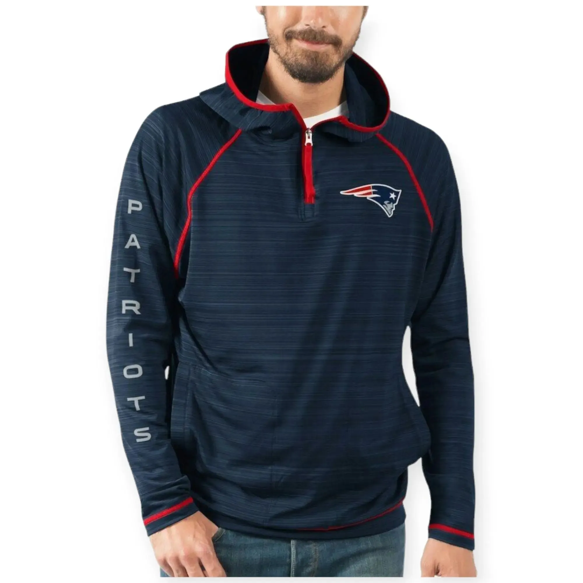 GIII Mens 3/4 ZIP Patriots Hoodies(Navy)
