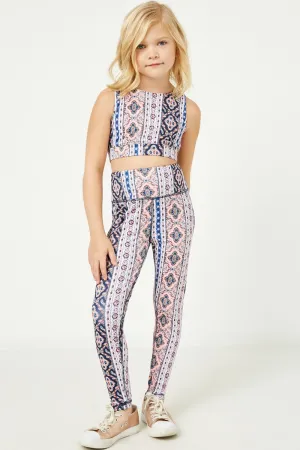 Girls Printed Border Stripe Active Leggings