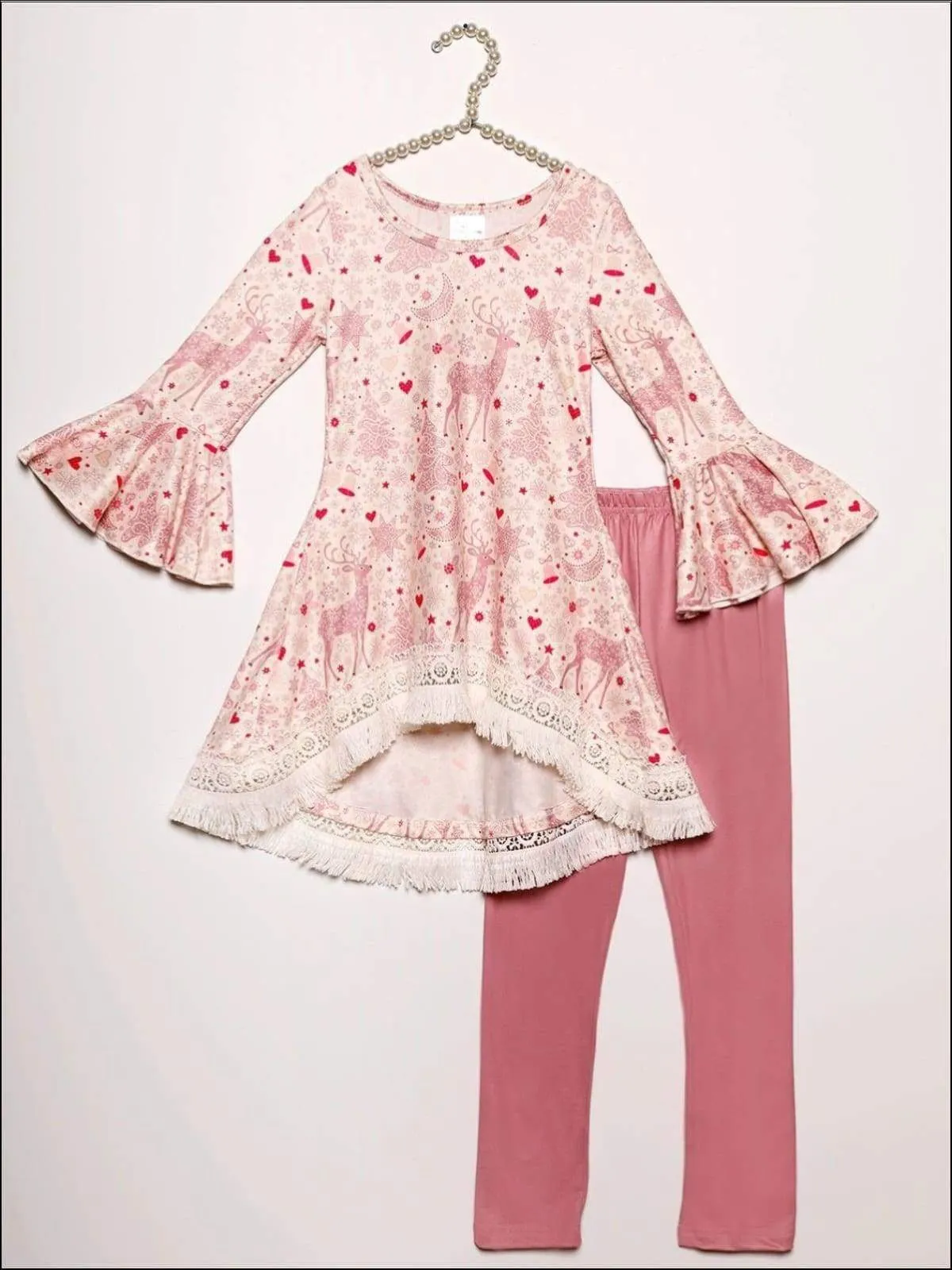 Girls Printed Hi-Lo Flared Long Sleeve Tunic & Matching Leggings Set