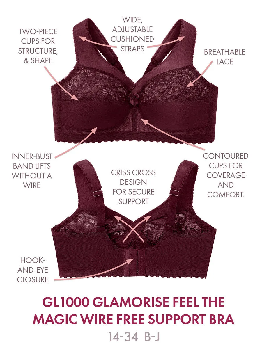 Glamorise Bra 1000 - Feel The Magic Wire-Free Support - Burgundy