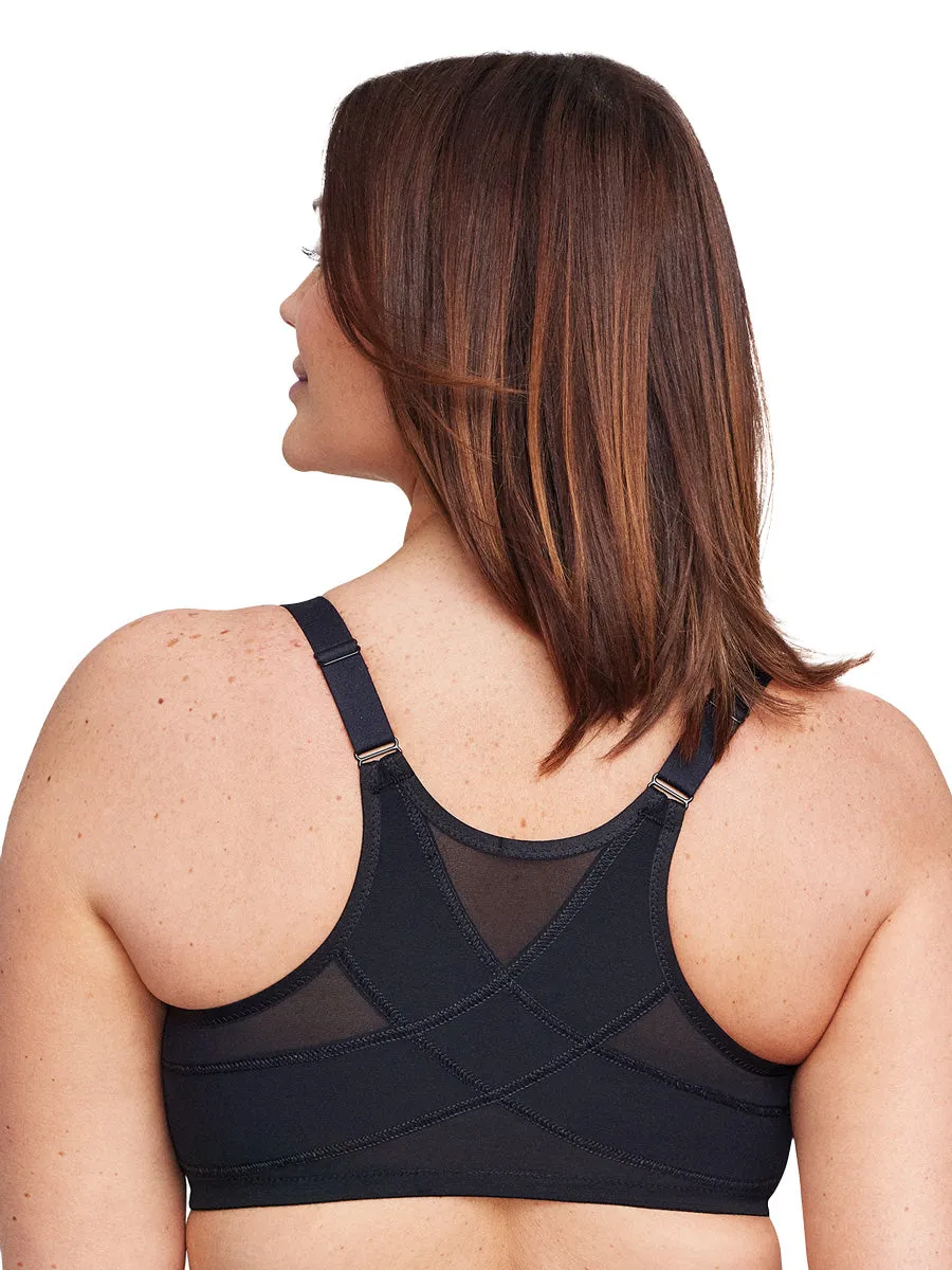 Glamorise Bra 9265 - WonderWire Front-Closure Posture Back Bra - Black