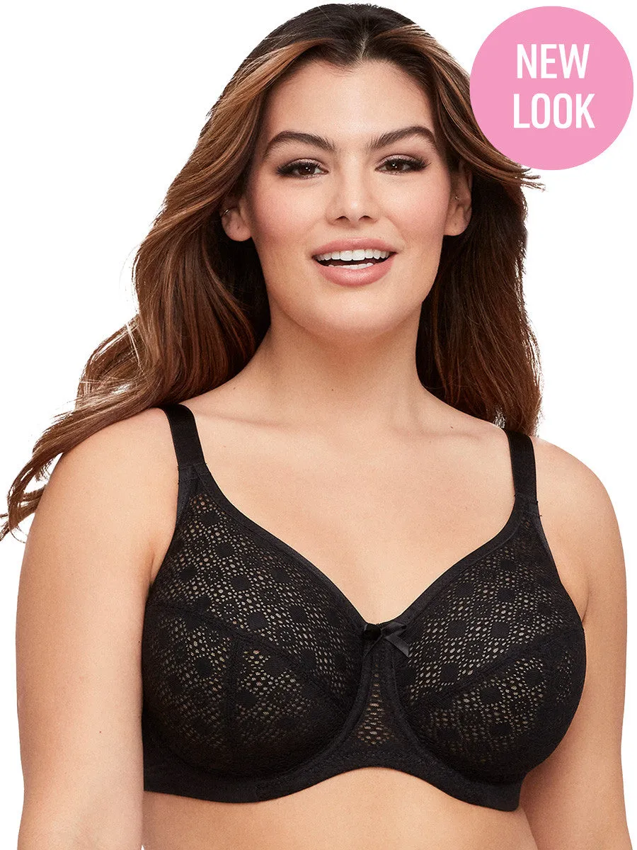 Glamorise Bra 9855 - Lace Comfort Wonderwire Bra - Black