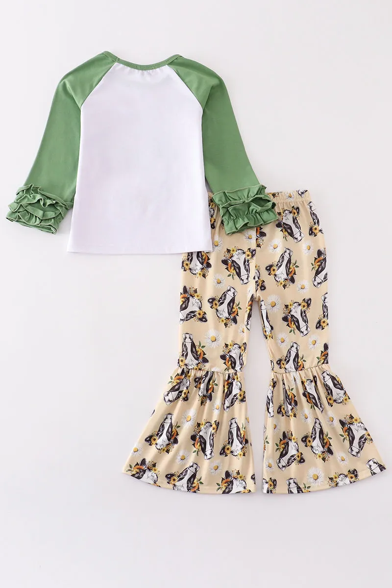 Green Cow Print Girl Set