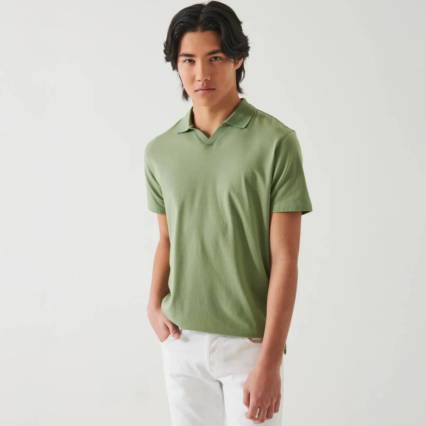 Green Pea Pima Cotton Stretch Open Polo - Patrick Assaraf