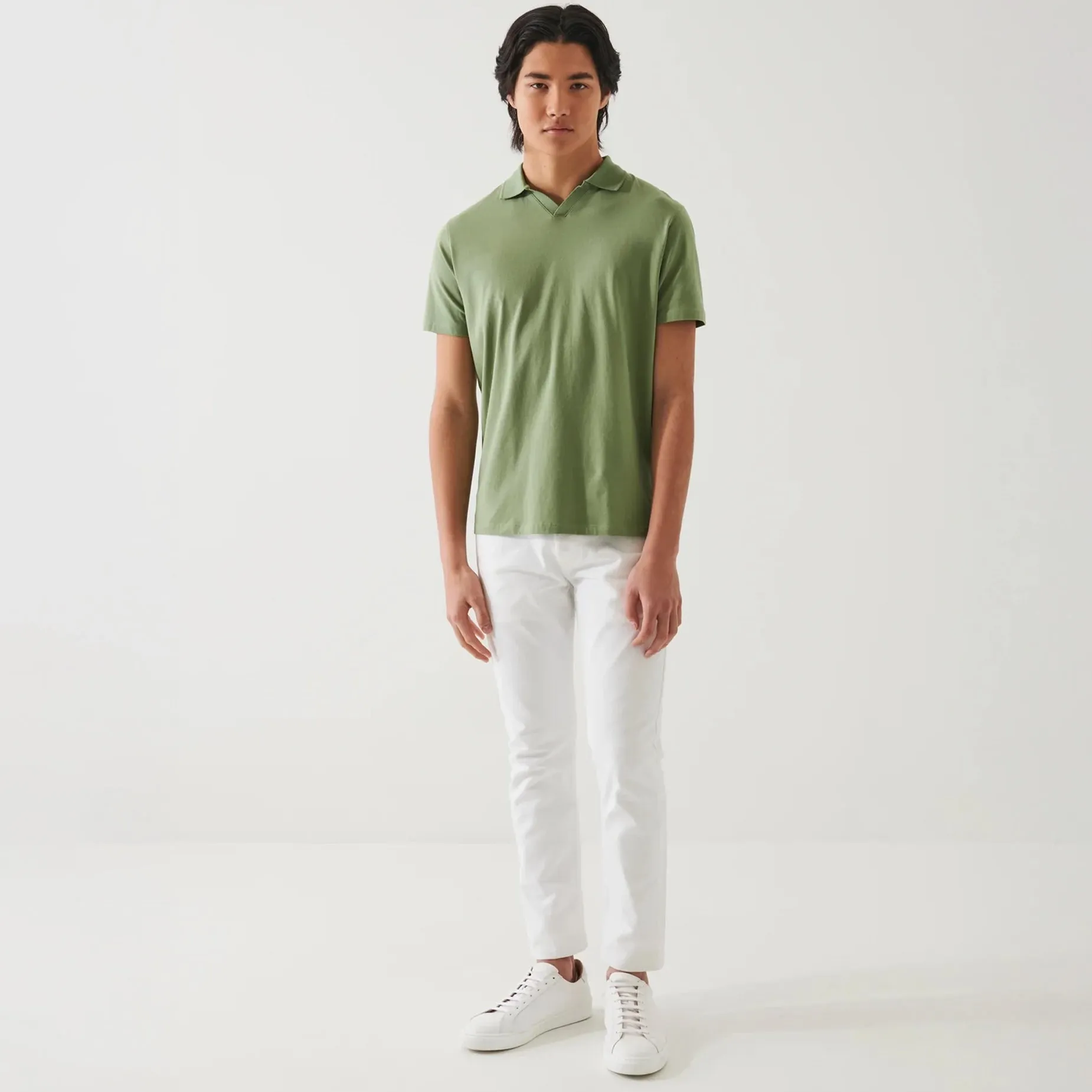 Green Pea Pima Cotton Stretch Open Polo - Patrick Assaraf
