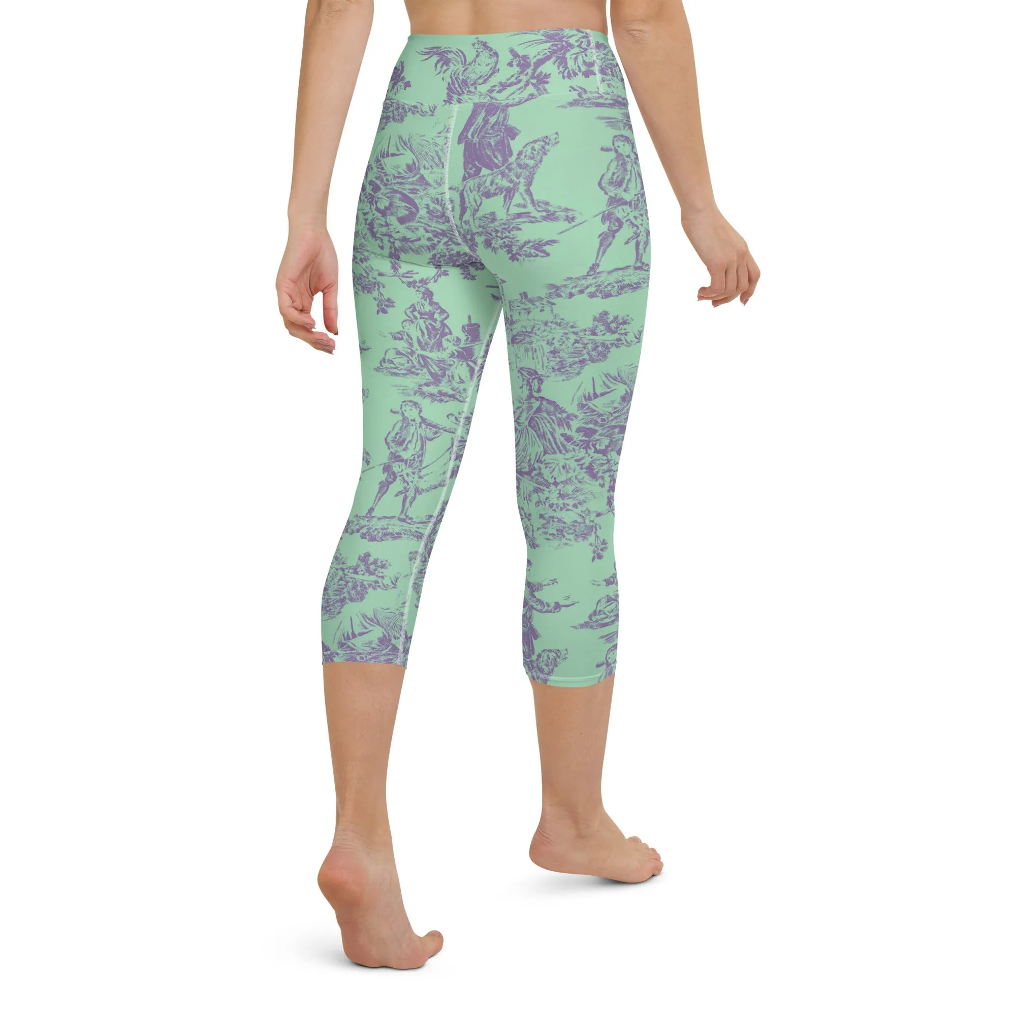 Green toile yoga capri leggings