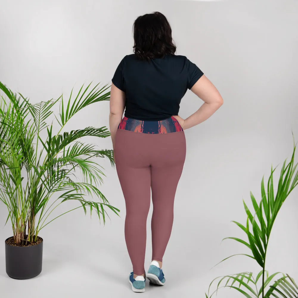 Gulf Shore Solid Color With Printed Waistband Plus Size Leggings