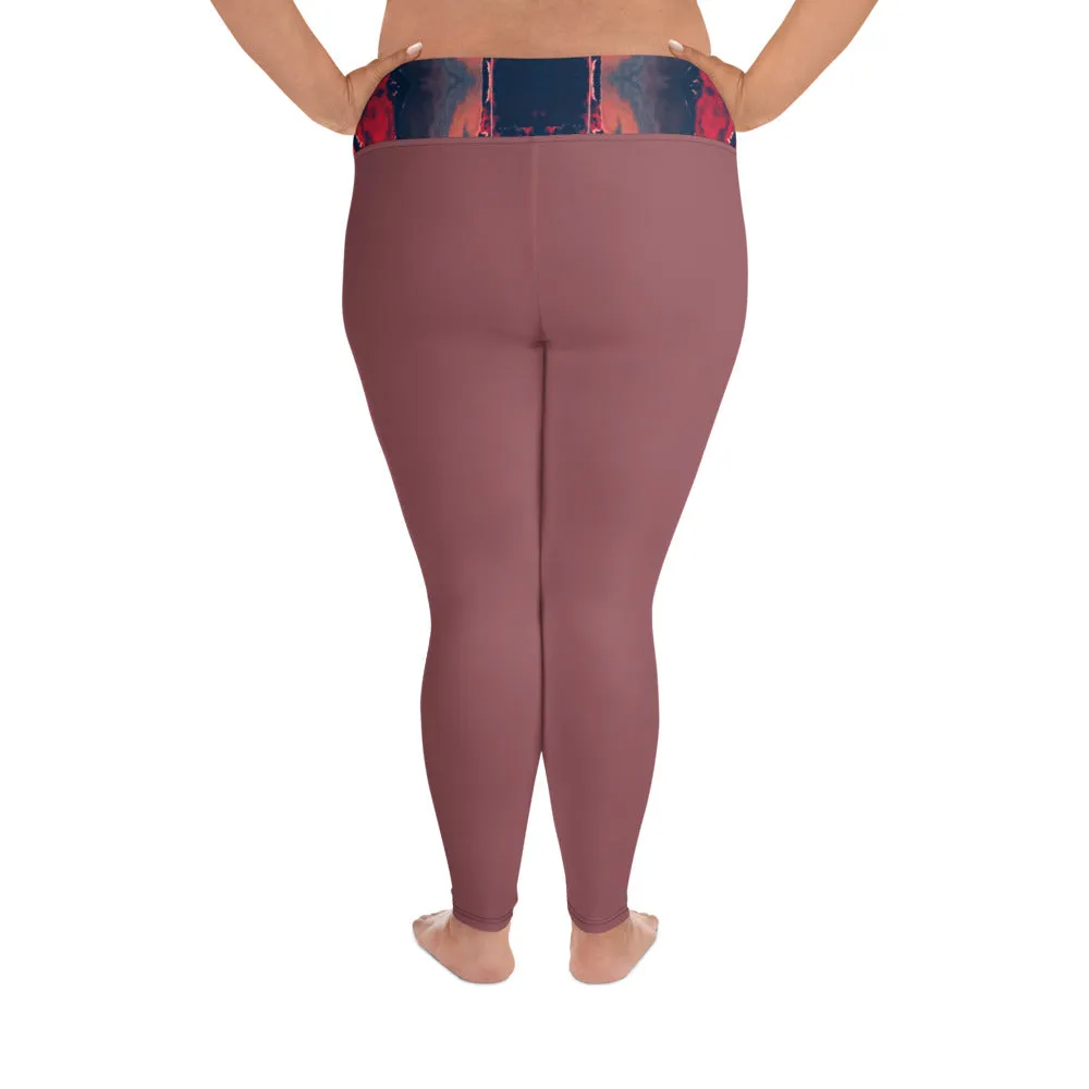Gulf Shore Solid Color With Printed Waistband Plus Size Leggings