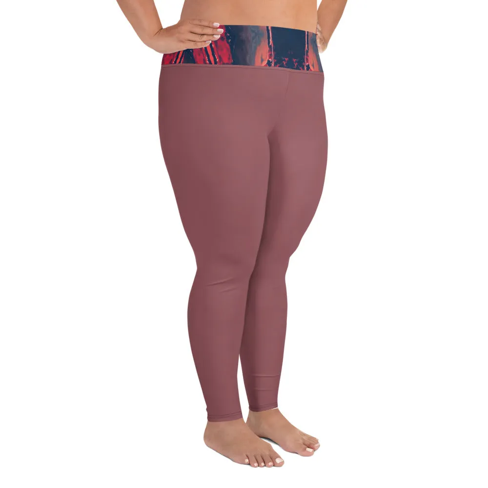 Gulf Shore Solid Color With Printed Waistband Plus Size Leggings