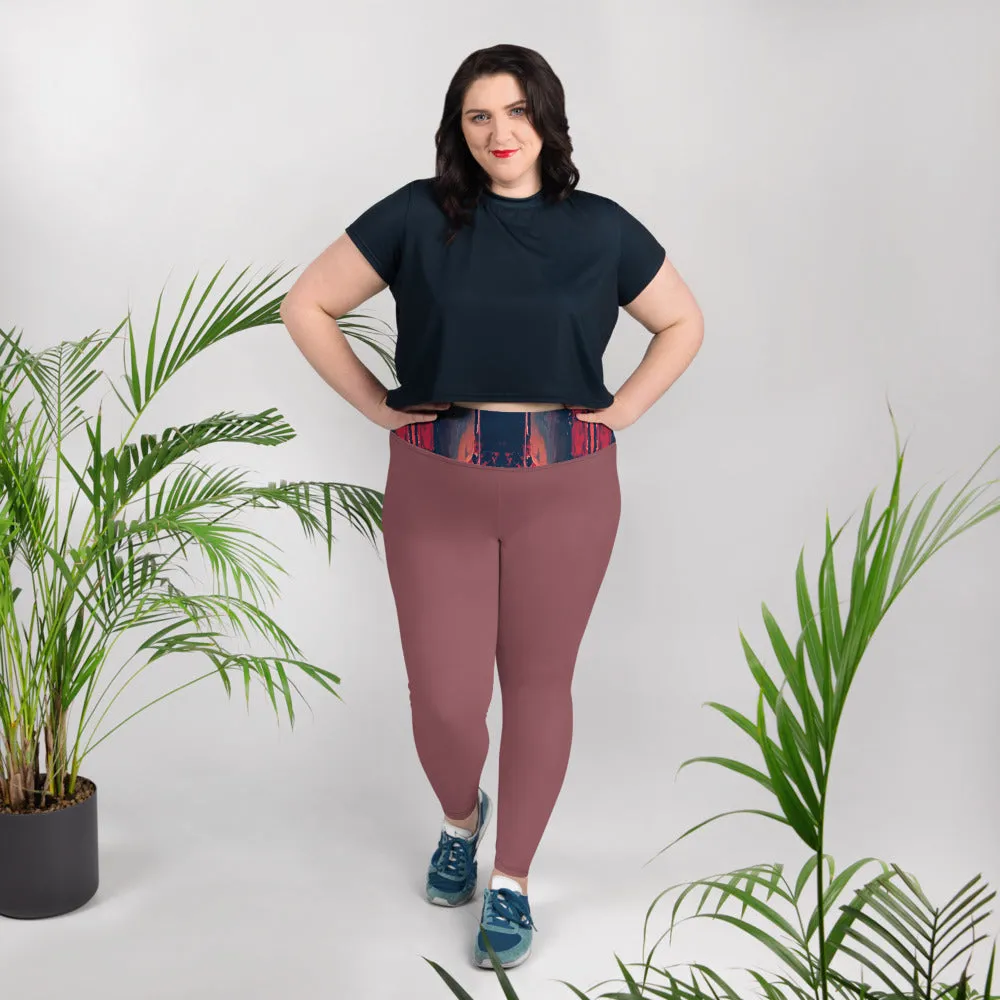 Gulf Shore Solid Color With Printed Waistband Plus Size Leggings