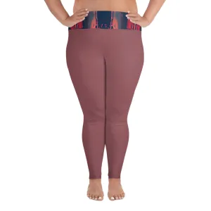 Gulf Shore Solid Color With Printed Waistband Plus Size Leggings