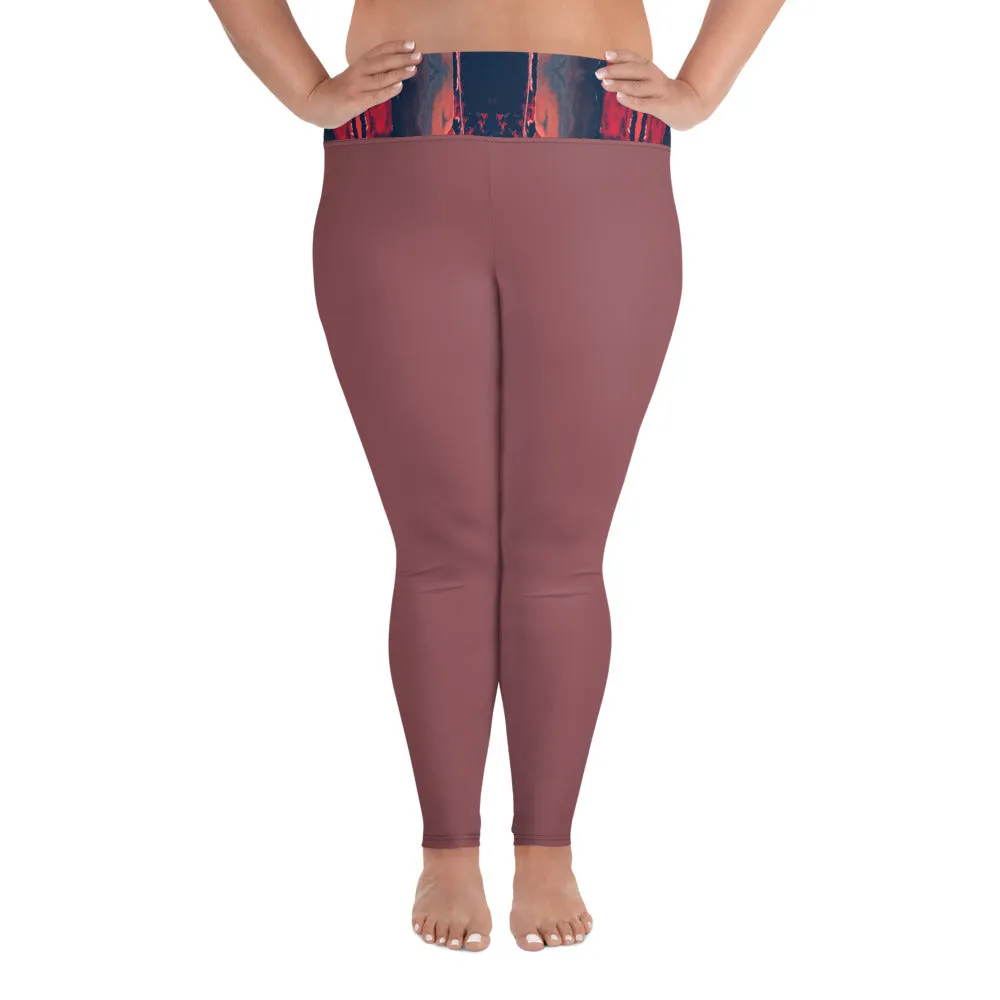 Gulf Shore Solid Color With Printed Waistband Plus Size Leggings