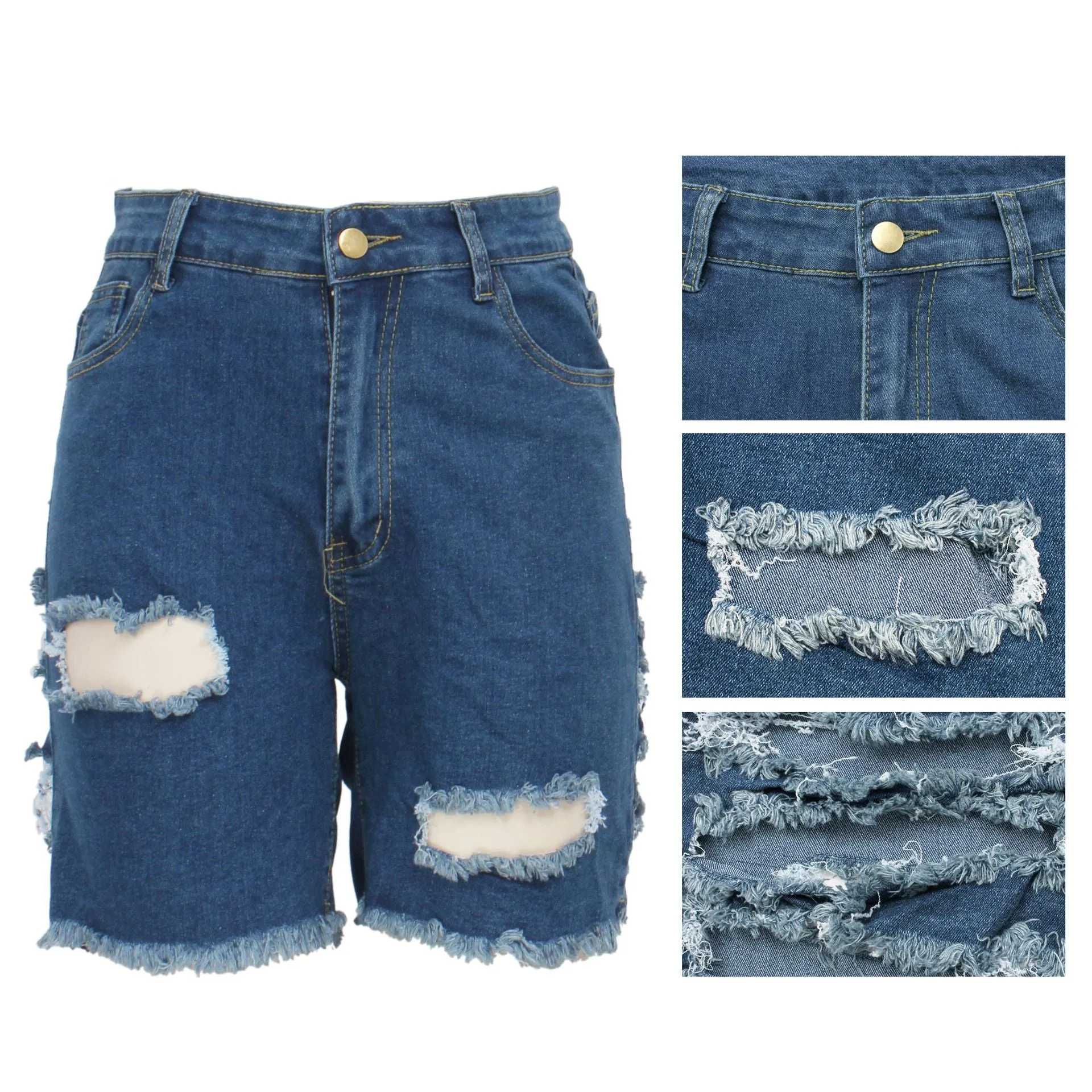 Hand-worn high waist denim shorts
