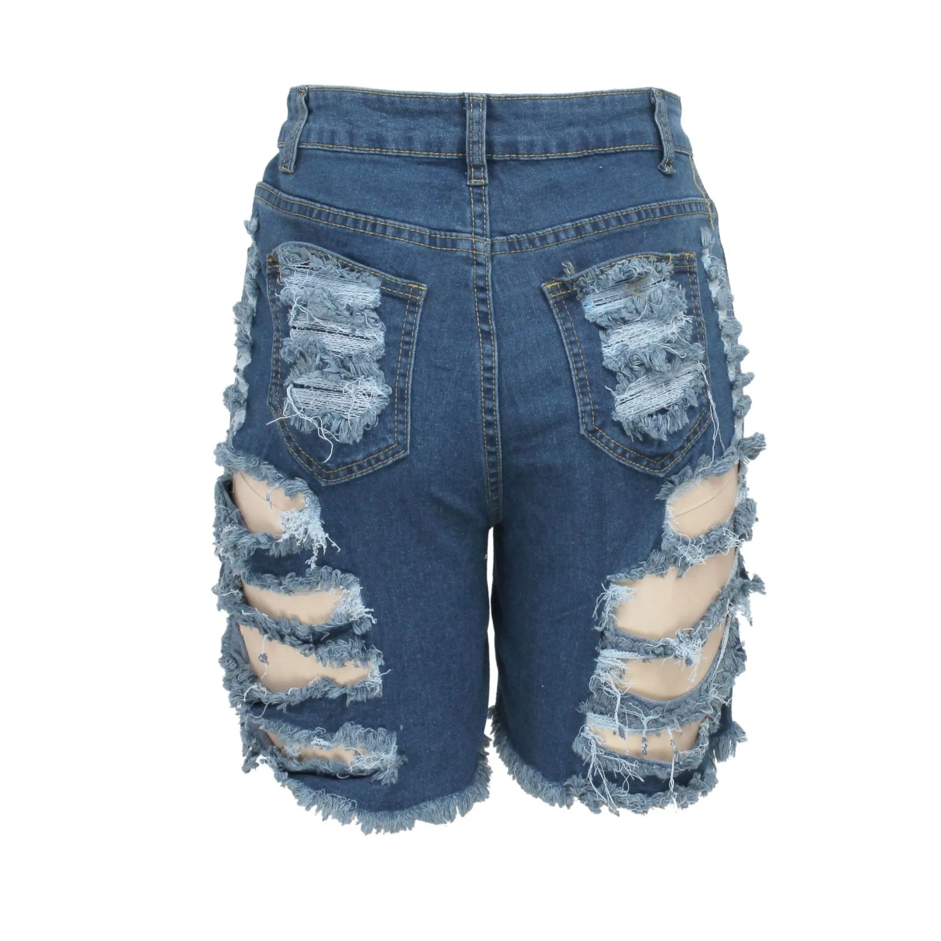 Hand-worn high waist denim shorts