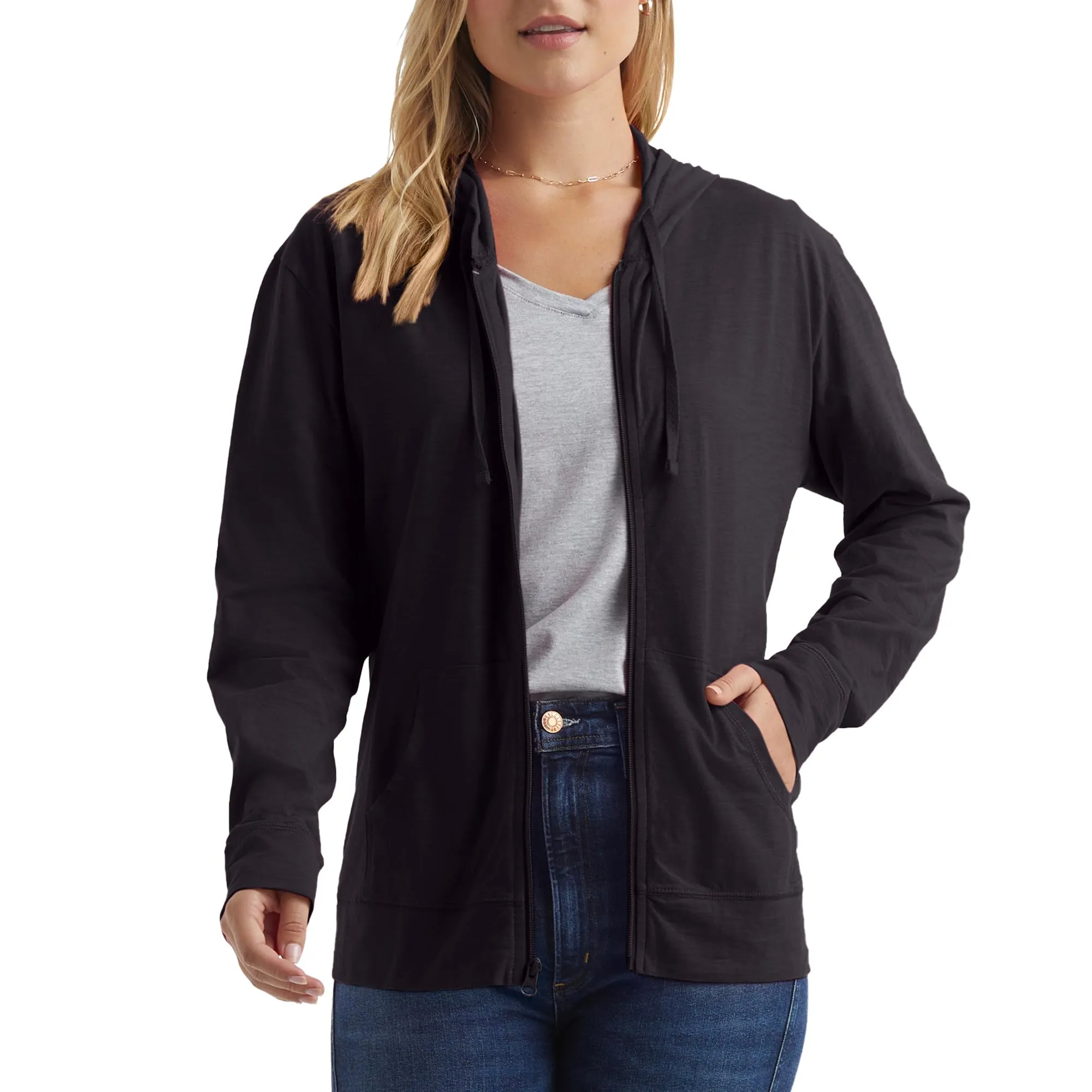 Hanes Women's Jersey Full Zip Hoodie, Black