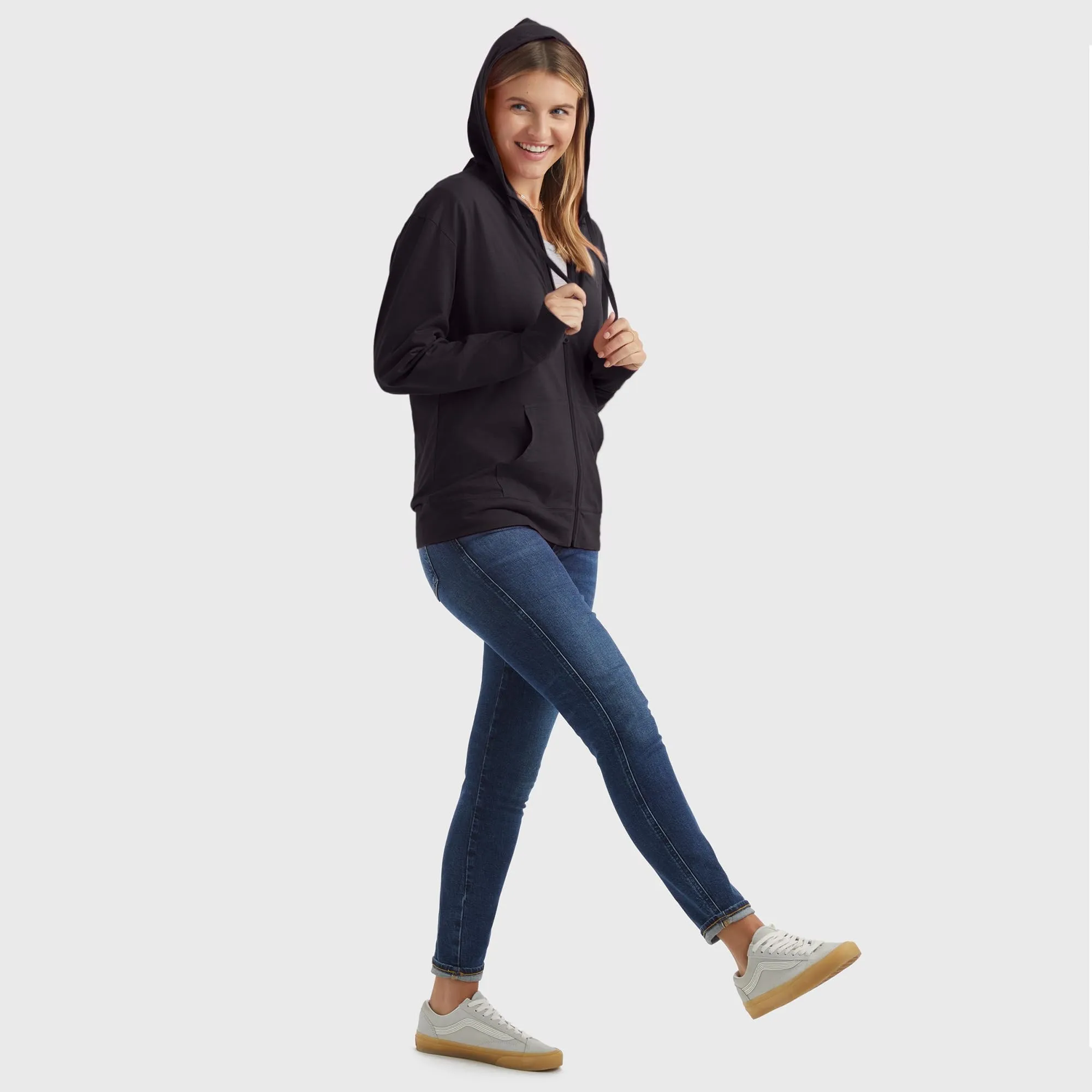 Hanes Women's Jersey Full Zip Hoodie, Black