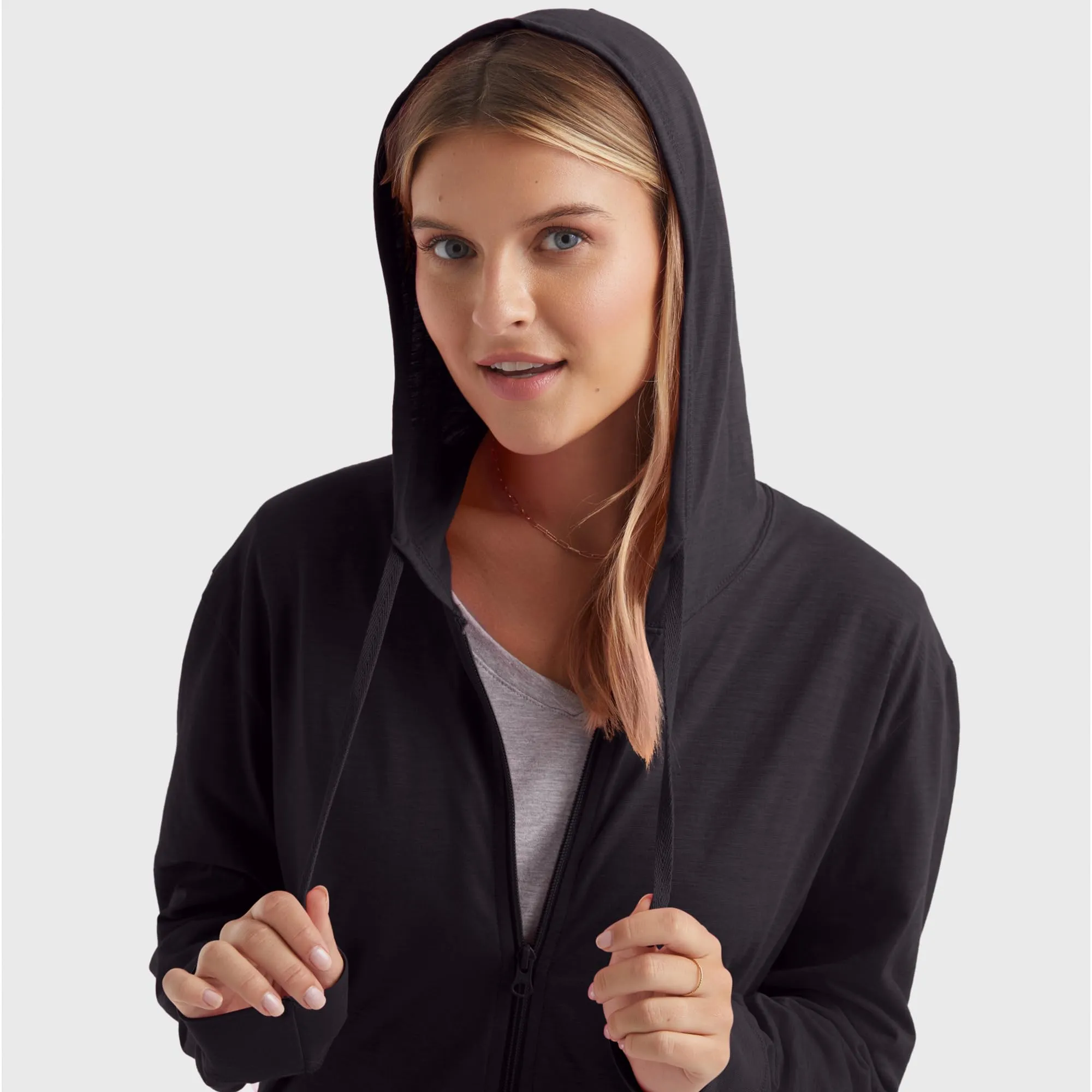 Hanes Women's Jersey Full Zip Hoodie, Black