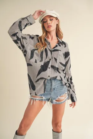 Hazel Blues® |  Aemi   Co High-Low Printed Button Up Long Sleeve Shirt