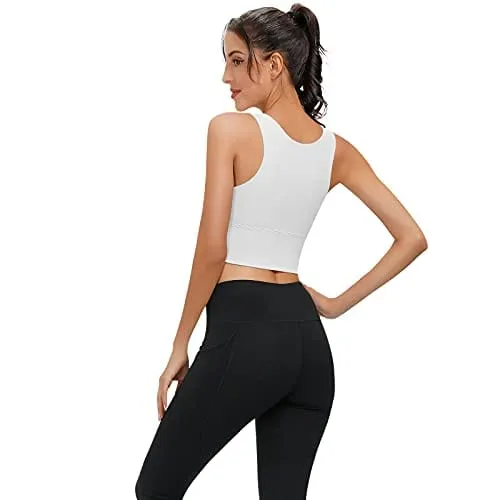 High Neck Sports Bra for Women Longline Full Coverage Sports Bras Medium Impact Padded Workout Crop Tops for Yoga Gym