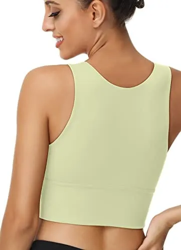 High Neck Sports Bra for Women Longline Full Coverage Sports Bras Medium Impact Padded Workout Crop Tops for Yoga Gym