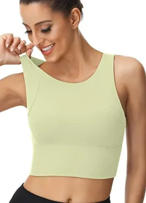 High Neck Sports Bra for Women Longline Full Coverage Sports Bras Medium Impact Padded Workout Crop Tops for Yoga Gym