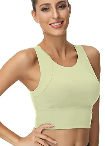 High Neck Sports Bra for Women Longline Full Coverage Sports Bras Medium Impact Padded Workout Crop Tops for Yoga Gym