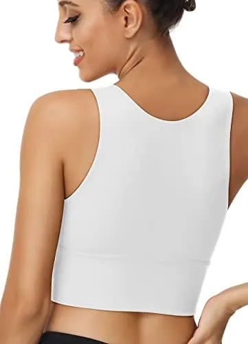 High Neck Sports Bra for Women Longline Full Coverage Sports Bras Medium Impact Padded Workout Crop Tops for Yoga Gym