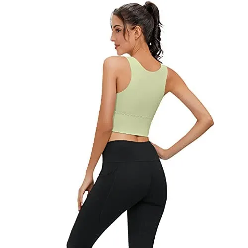 High Neck Sports Bra for Women Longline Full Coverage Sports Bras Medium Impact Padded Workout Crop Tops for Yoga Gym