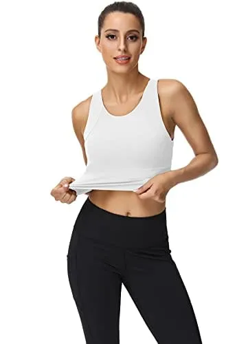High Neck Sports Bra for Women Longline Full Coverage Sports Bras Medium Impact Padded Workout Crop Tops for Yoga Gym