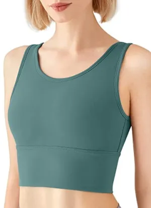 High Neck Sports Bra for Women Longline Low Back Sports Bras Medium Impact Padded Workout Crop Tops for Yoga Gym